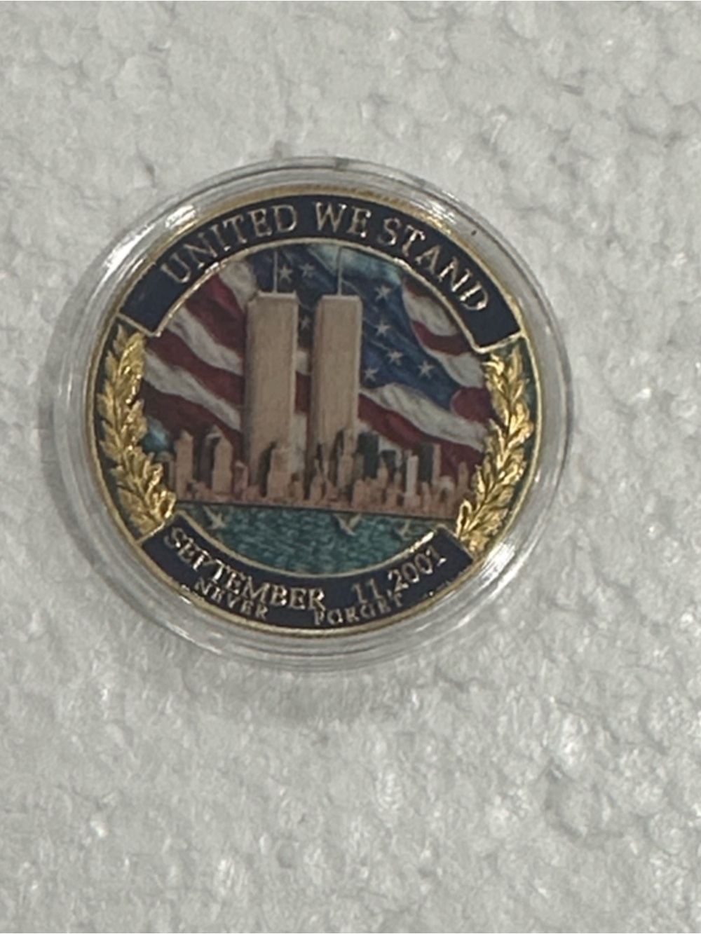 United We Stand Memorial Coin - Patriotic Blue, Red & Gold Accent
